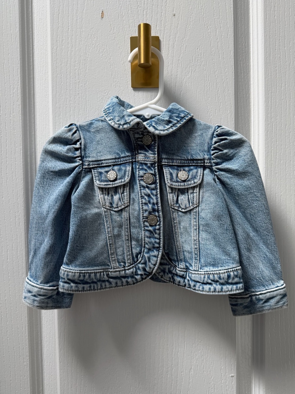 GAP Light Blue Denim Puff-Sleeve Kids Jacket